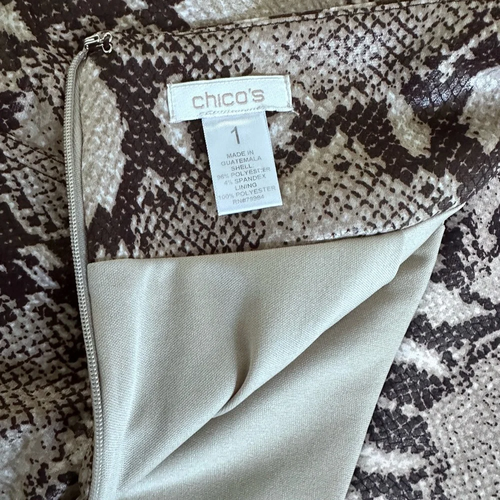 Chico's Brown Snakeskin Print Skirt Straight Reptile Exotic Stretchy polyester